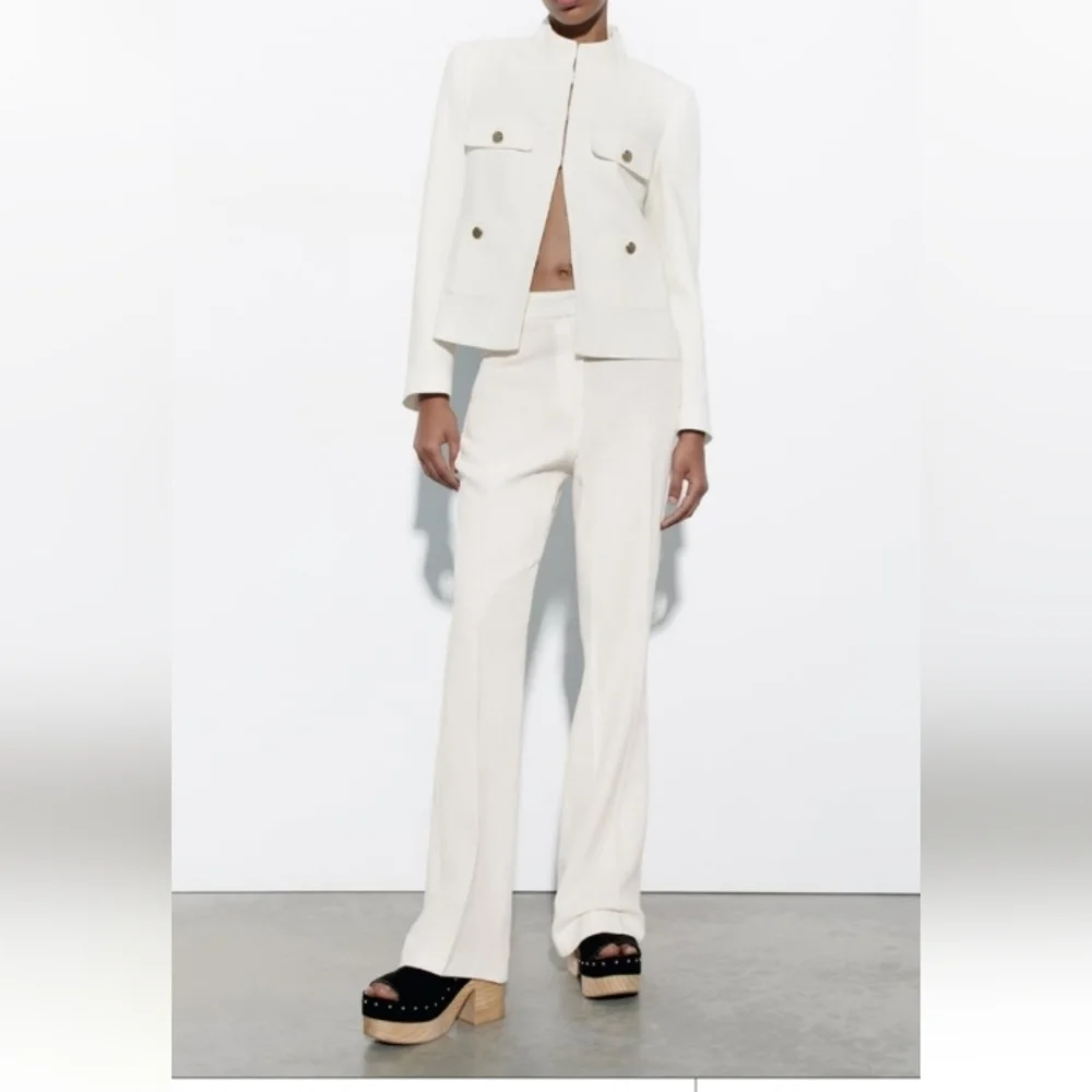 Zara full-length Flared Linen Blend Pants